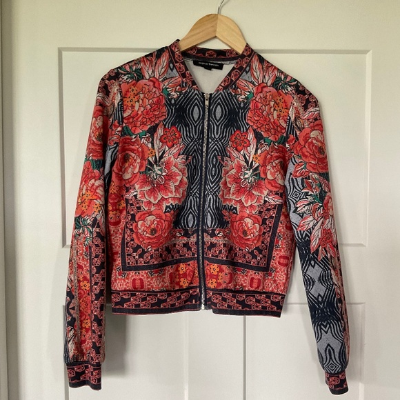 Jealous Tomato Colorful Artistic Floral Bomber Jacket Lightweight Full Zip - Picture 1 of 8